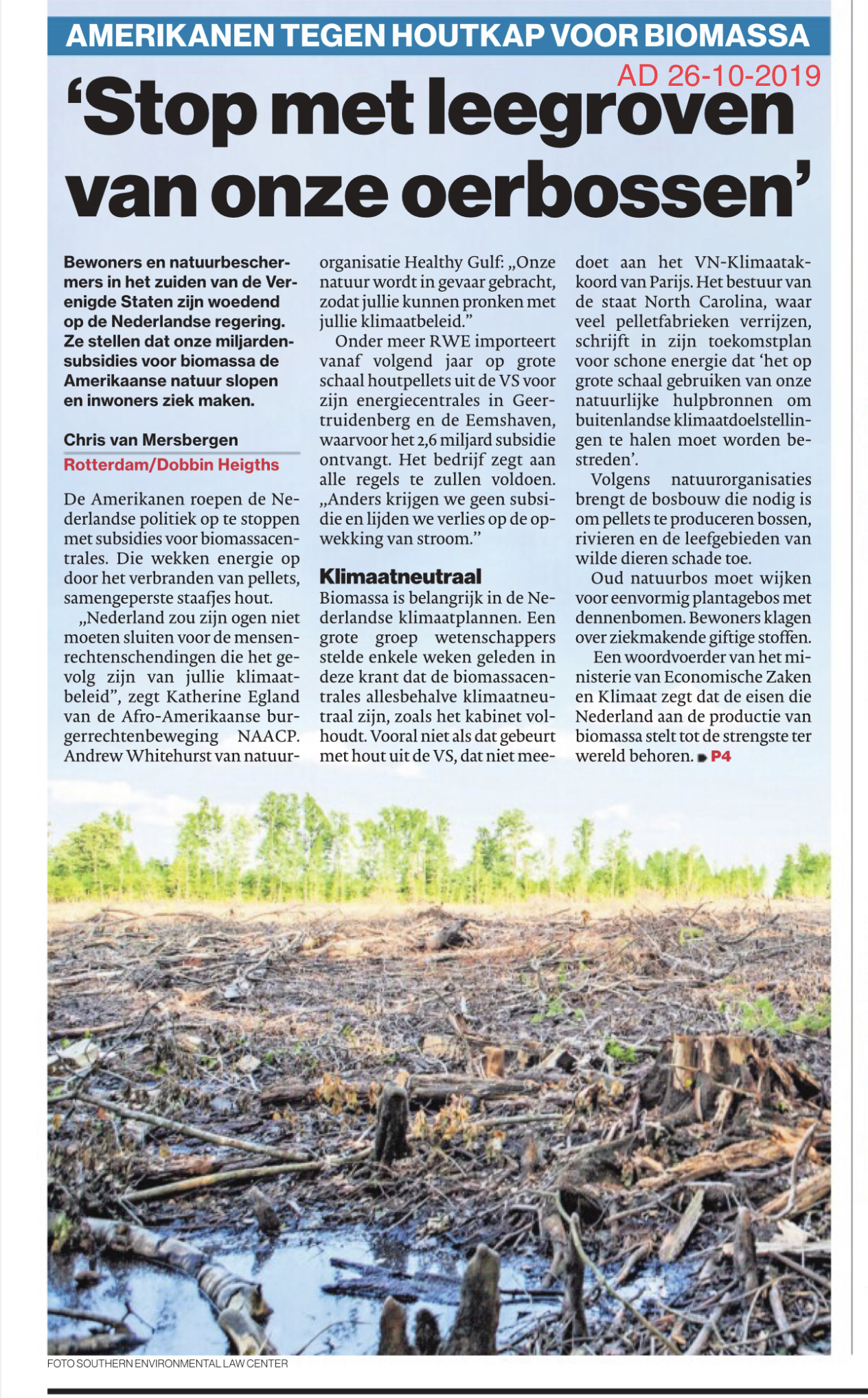 Amerikanen tegen houtkap voor biomassa