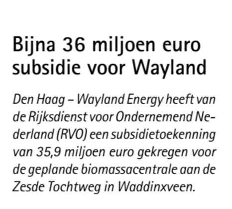 Bijna 36 miljoen euro subsidie voor Wayland