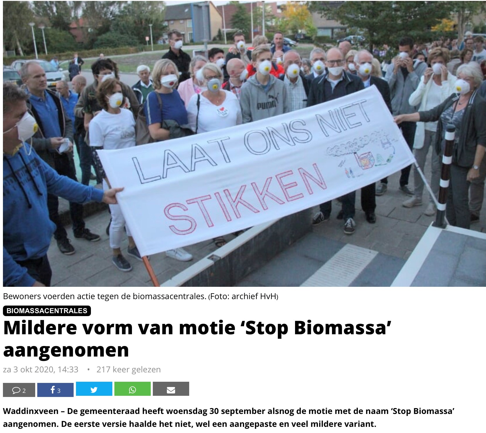 Mildere vorm van motie'Stop Biomassa' aangenomen